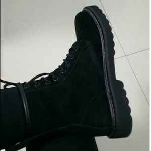 Black Combat Mystery Ankle Moto Boots Lace up